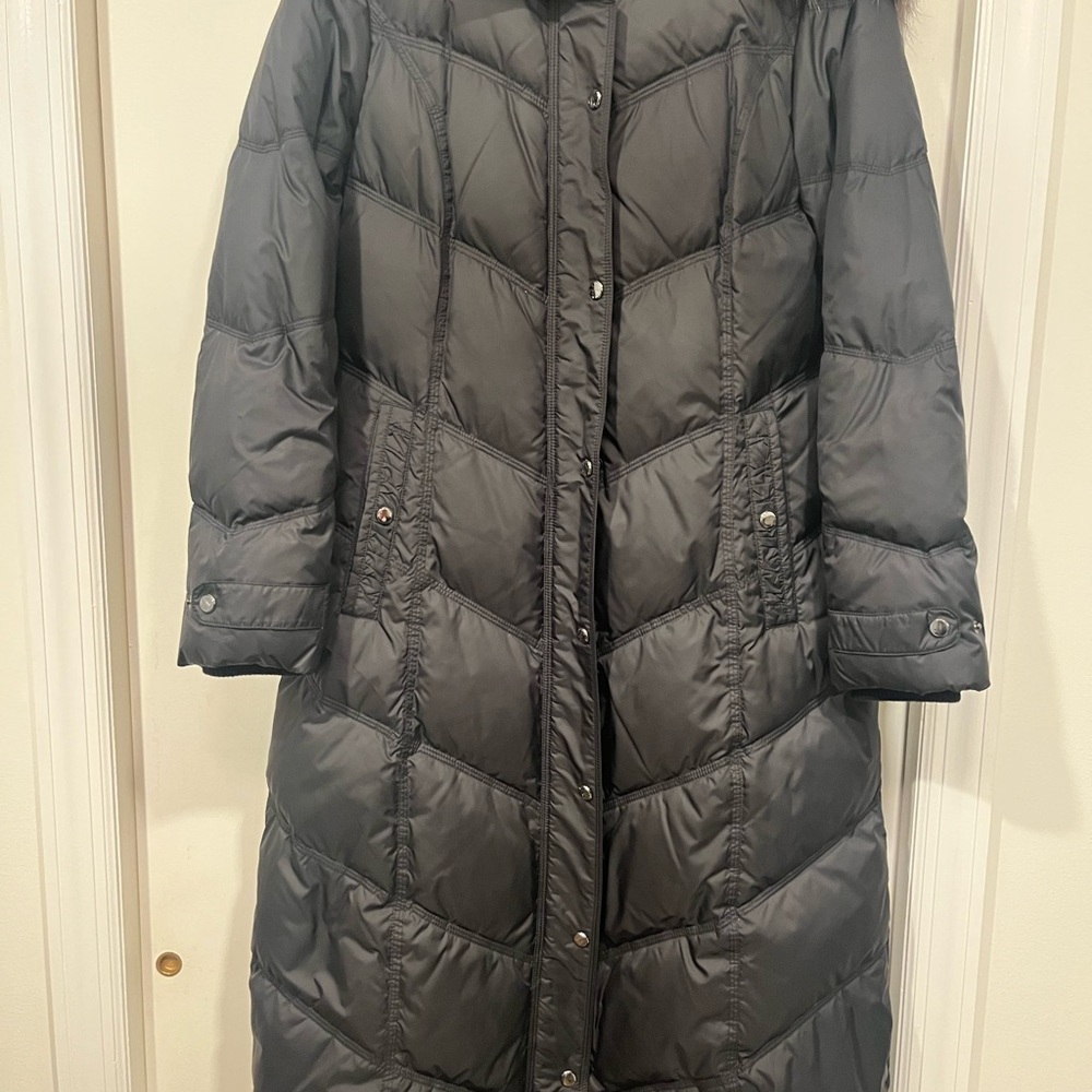 London Fog Women's black, full length, hooded Puffer Coat